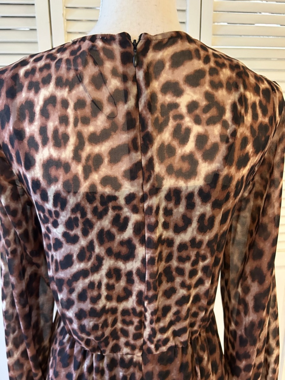 NWT DKNY Brown Leopard-Print Long Sleeve  Midi Dress - Picture 5 of 11